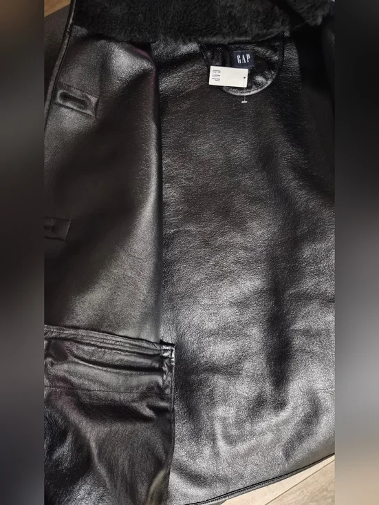 GAP Womens Nwt Recycled Black Sherpa & Vegan Leather Trim Jacket Sz L - Picture 9 of 10